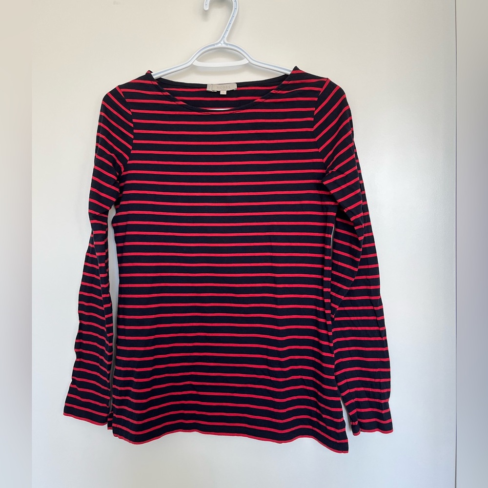 Hobbs London, Navy/Red Striped Long Sleeve Top, Size @